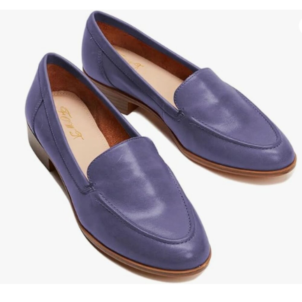 FOWT Purple Wide Width Shoes Slip On Block Stripped Heel Pointed Toe Loafer